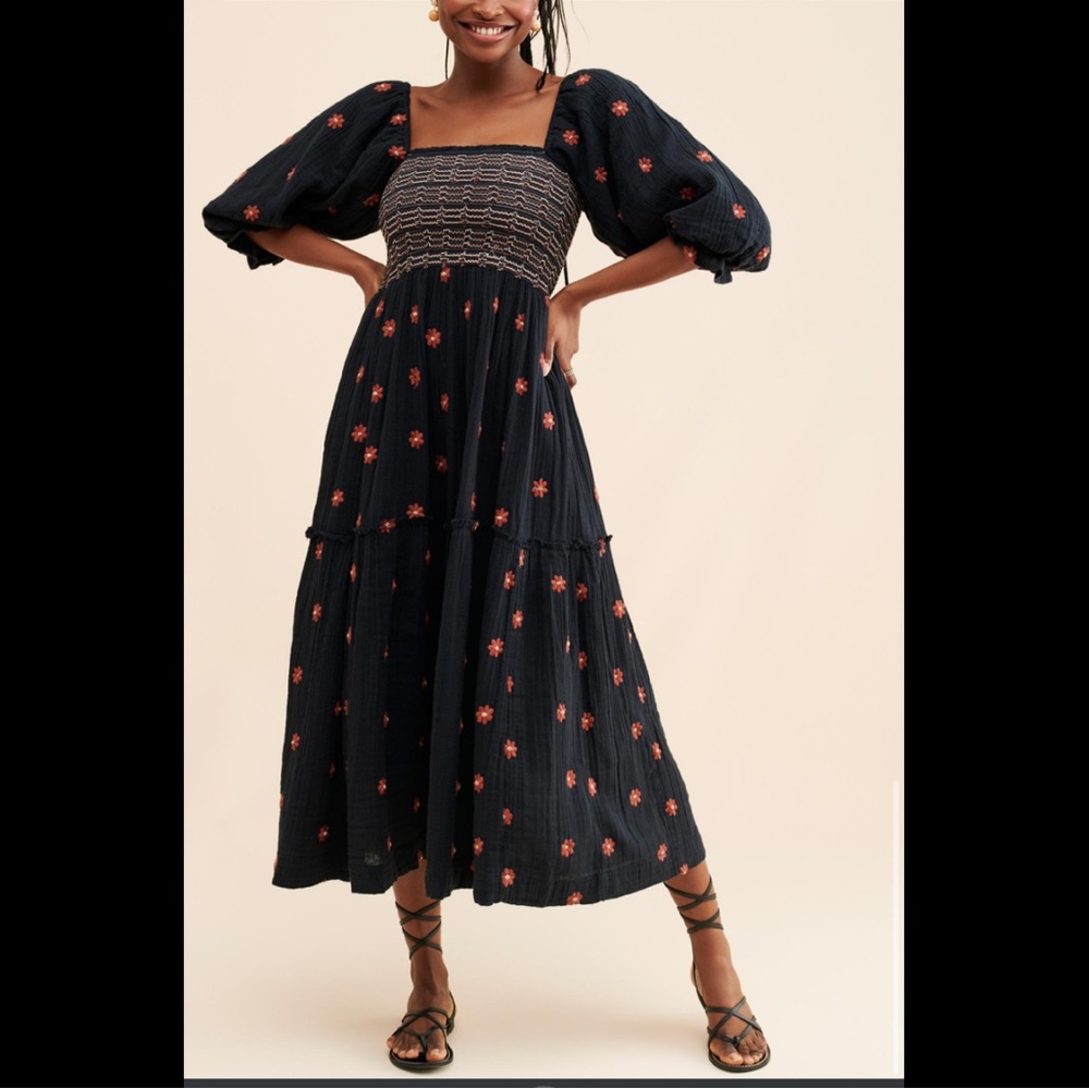 Free People Black and Red Smocked Sundress